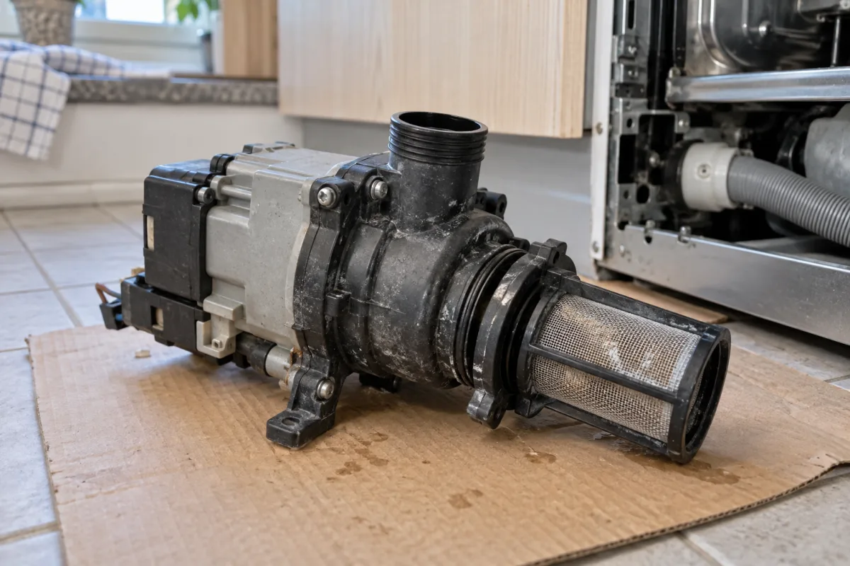 Насос посудомоечной машины Miele с забитым сетчатым фильтром
