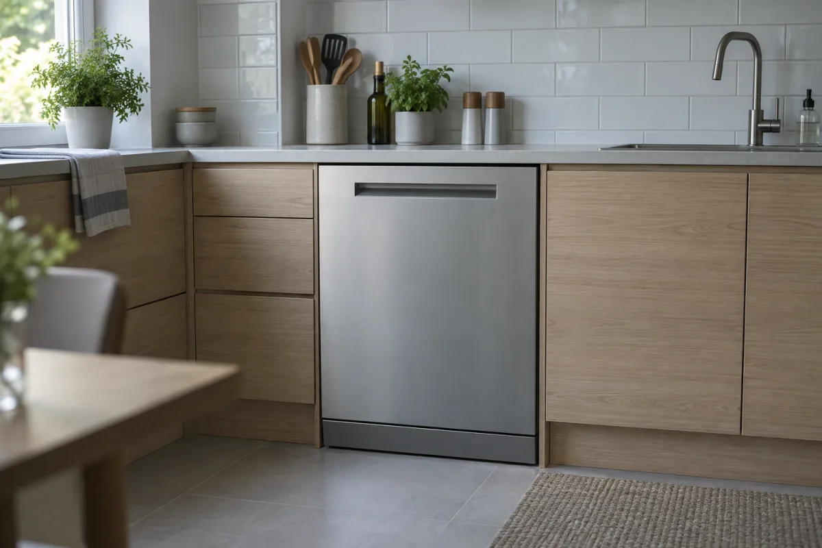 Посудомоечная машина Whirlpool со стальным фасадом в кухонном гарнитуре